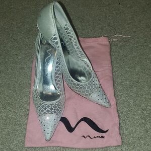 Nina Silver Pointed Toe Mesh Evening Pumps